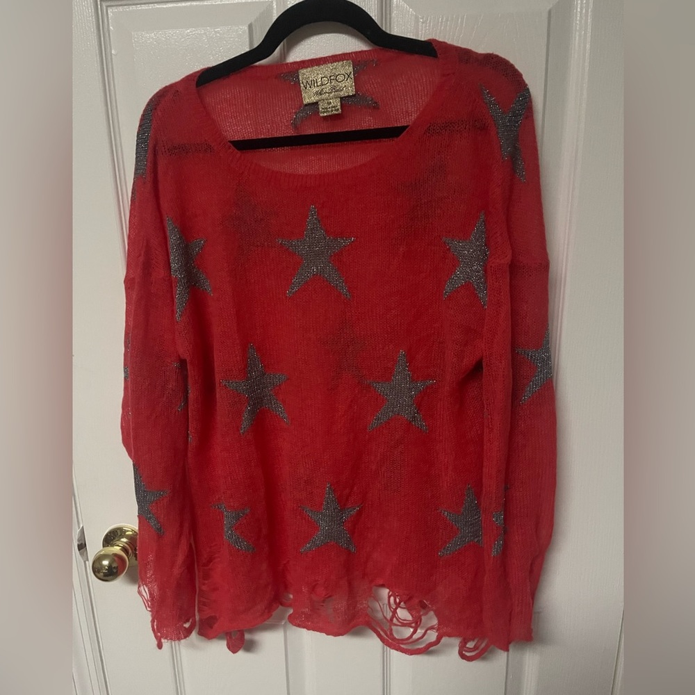 Wildfox distressed red star sweater